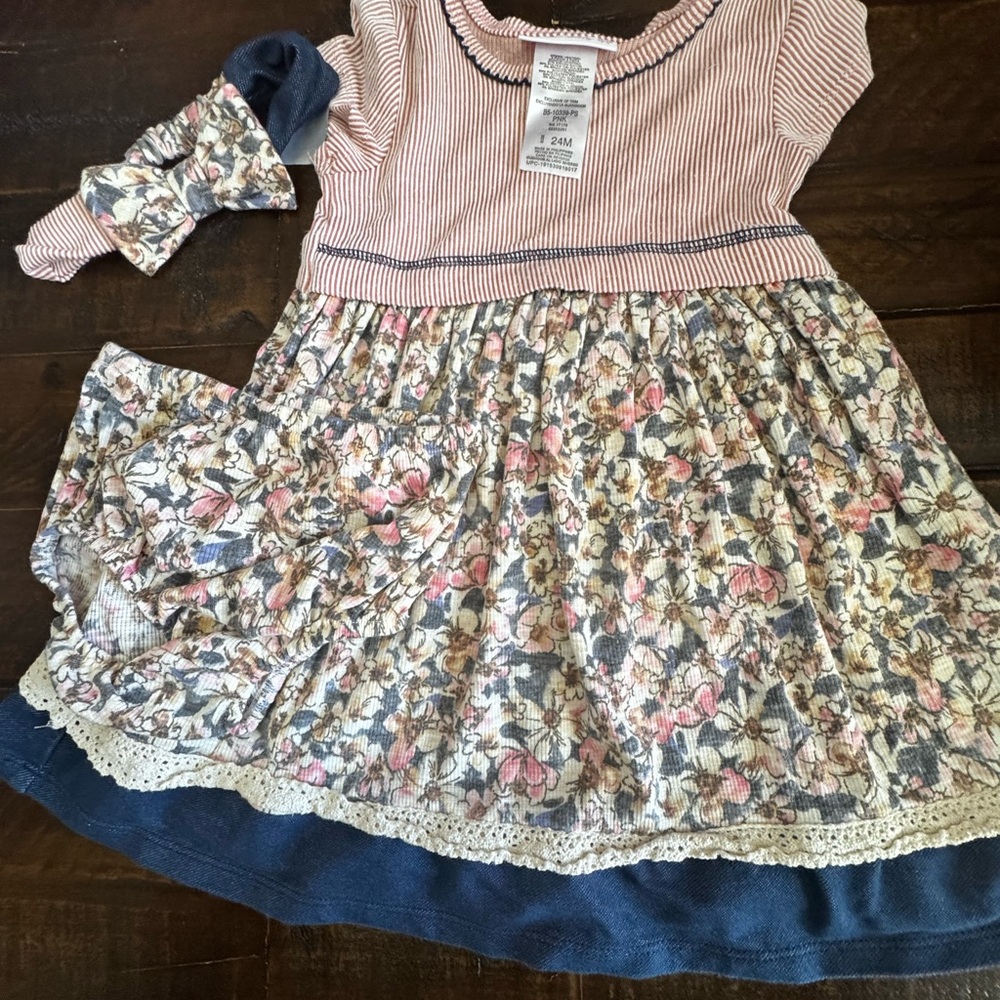Floral Pink and Blue Kids Dress